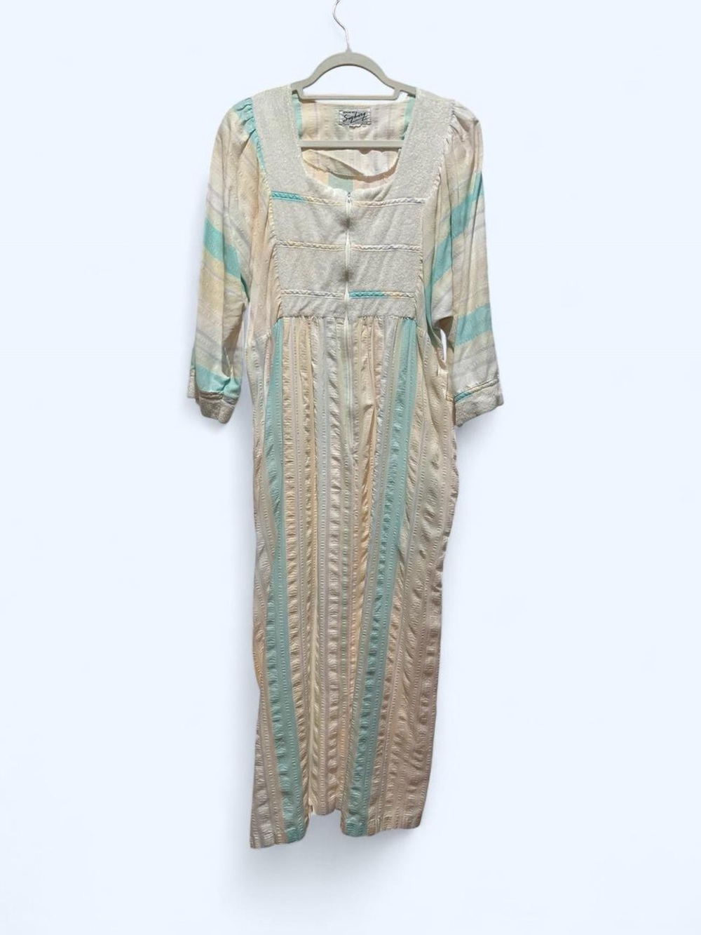 Vintage Saybury Maxi House Dress in Pastel Stripes